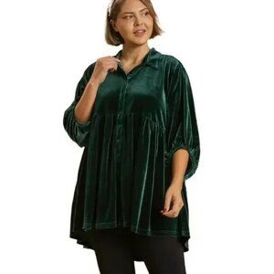 UMGEE Velvet High Low Hem Tunic Dress Top - Teal Women Size XL Green